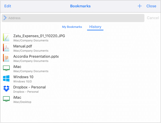 See the history of files accessed in FileBrowser Pro