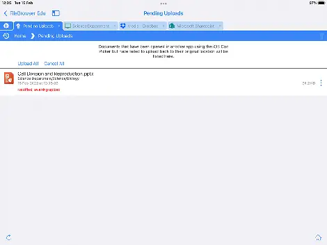 Screenshot showing pending uploads