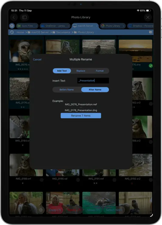 Add text to filenames in bulk using your iPad or iPhone