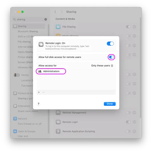 Connect to Mac via SFTP Remote Login settings