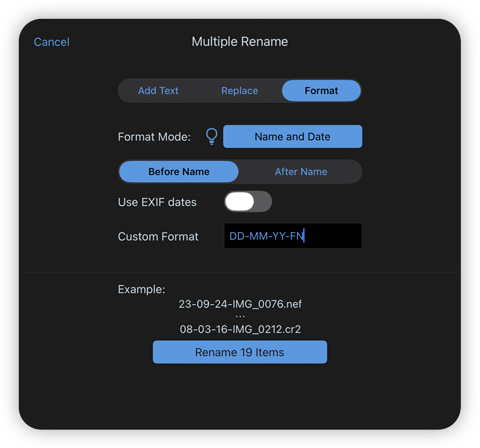Batch rename files with dates on iPad or iPhone