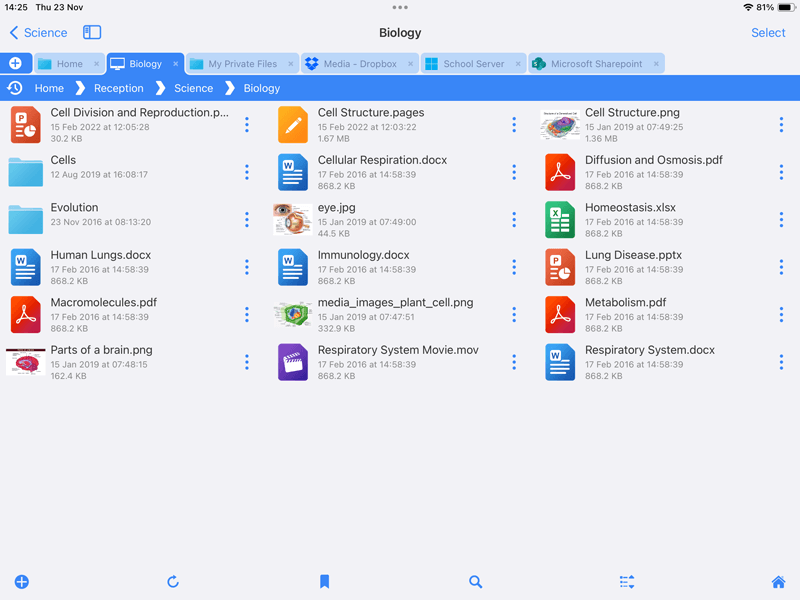 Browse school file servers on school iPads