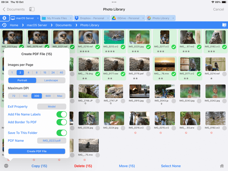 Create Multi page PDFs by selecting multiple images on your iPad or iPhone