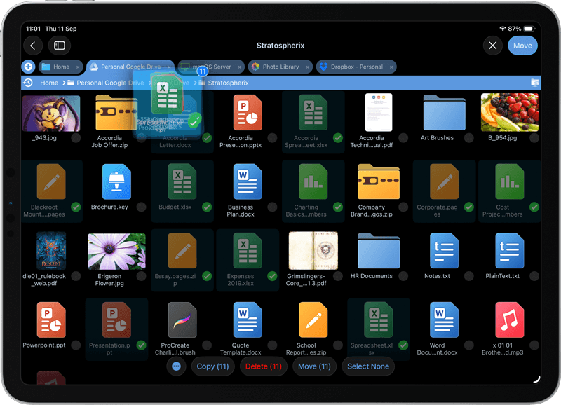 Drag and Drop documents between Google Drive accounts using your iPhone / iPad