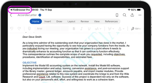 Simply make your changes and when finished, tap the back arrow. This will save your changes back to the Server or Cloud where you opened the document