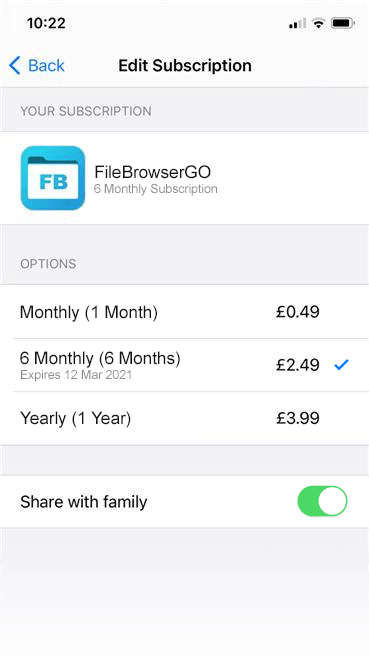 FileBrowserGO with Apple Family Sharing subscription