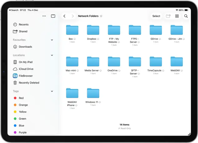 Connect to servers or external devices easily with File Browser and the iOS Files app