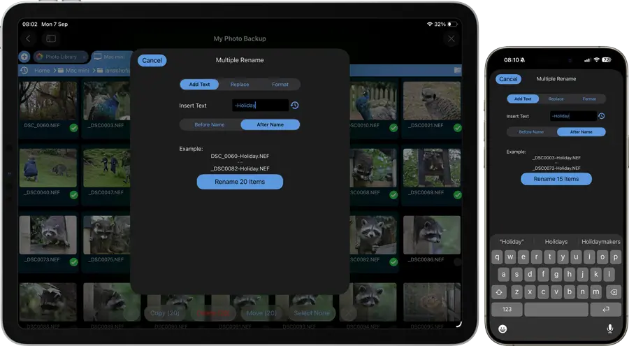 Batch rename files using iPad / iPhone