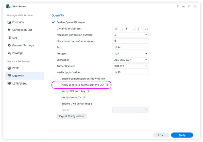 Configure OpenVPN on yoru Synology