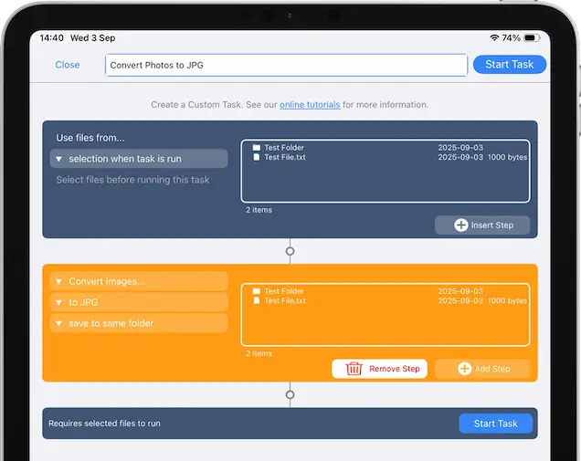 Create FileBrowser Custom Tasks