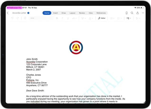 Open you docs from FileBrowser Professionalinto other apps for editing