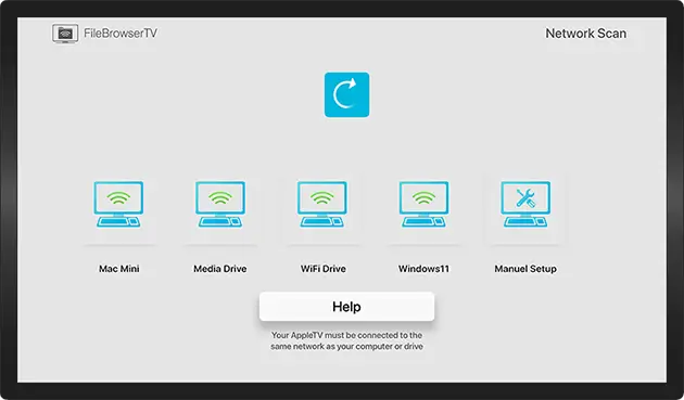 FileBrowserTV scans your network for your Windows PC