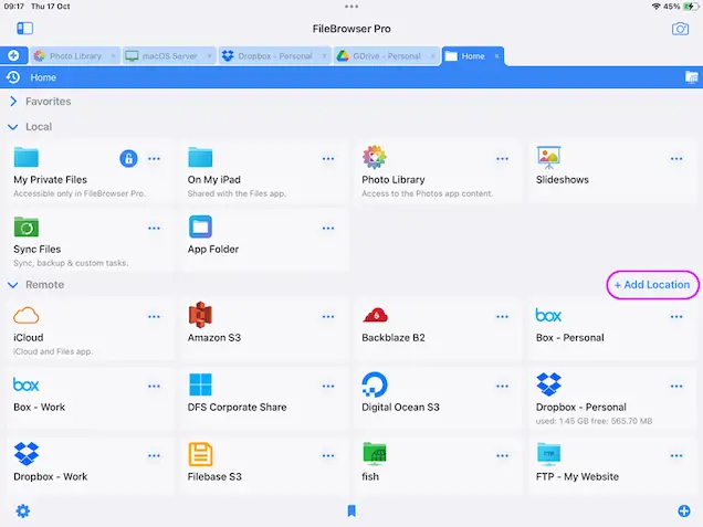 Add a connection to FileBrowser