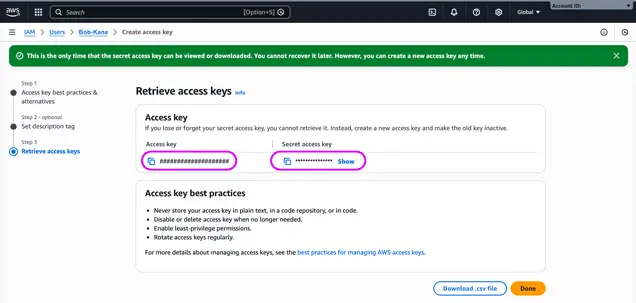 Find your Amazon S3 Account key