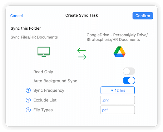 Sync folders from cloud storage or other computers to your Mac with FileBrowser Pro Sync tasks