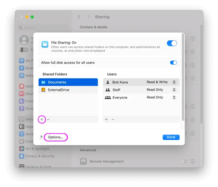 How to share enable file sharing on your music folder