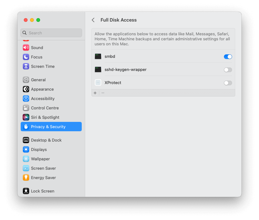 macOS Ventura turn on full disk access