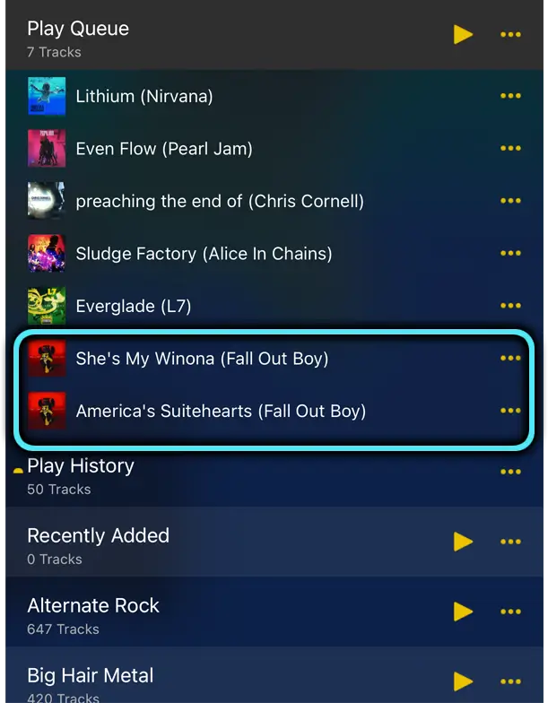 Queue Up will place tracks at the bottom of the play queue.