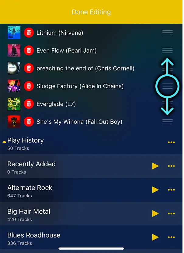 Reorder tracks in your play queue