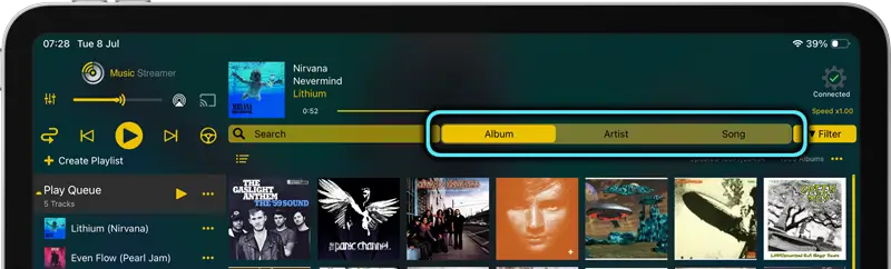 Make your music collection Album artwork larger or smaller on your iPhone or iPad with MusicStreamer