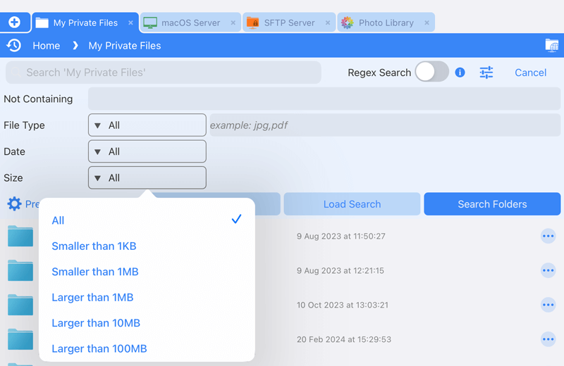 Search for files by size on iPad/iPhone