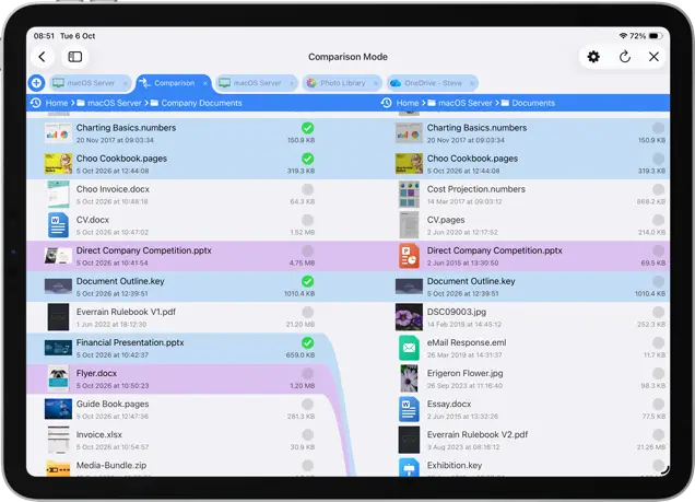 Matching files highlighted in blue in the left folder view