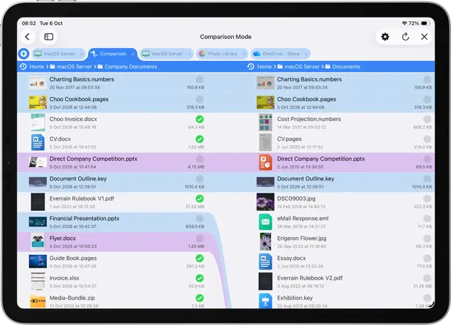 Non-matching files highlighted in the folder view
