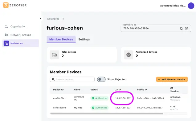 ZeroTier devices waiting to connect