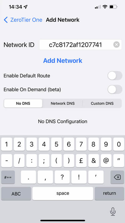 Enter or paste your Network ID into the ZeroTier App