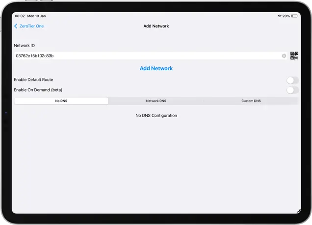 Enter or paste your Network ID into the ZeroTier App