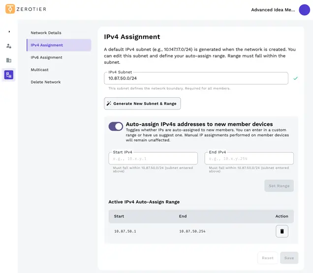 ZeroTier how to assign an IP address for your network