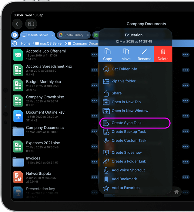 Sync documents to your iPad