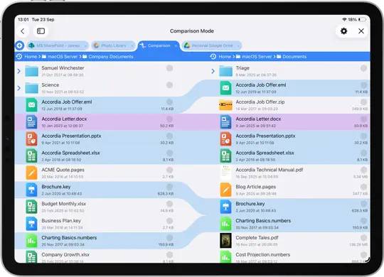 Compare files and folders on your iPad/iPhone