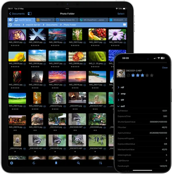 The file management app for professional photographers browse SD cards, bulk rename and rate using xmp using your iPad or iPhone