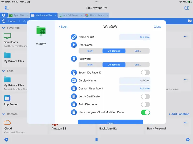 Connect to your mac WebDAV server from iPhone / iPad