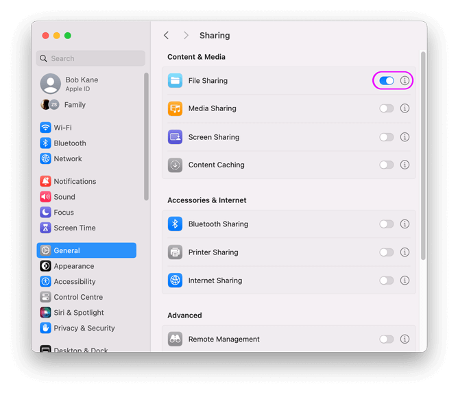 How to enable sharing on macOS